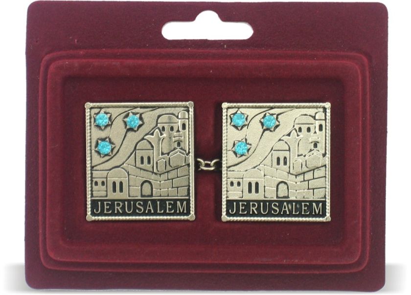 Jerusalem Jeweled Tallit Clips Judaica art Israel Gift  