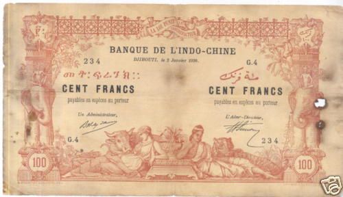 DJIBOUTI 100 Francs 2.1.1920 VG *P 5 *RARE  