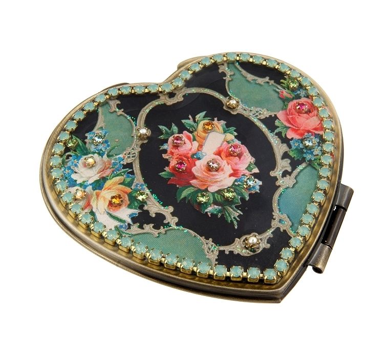 Michal Negrin Make Up Mirror w Crystals & Flower Print  