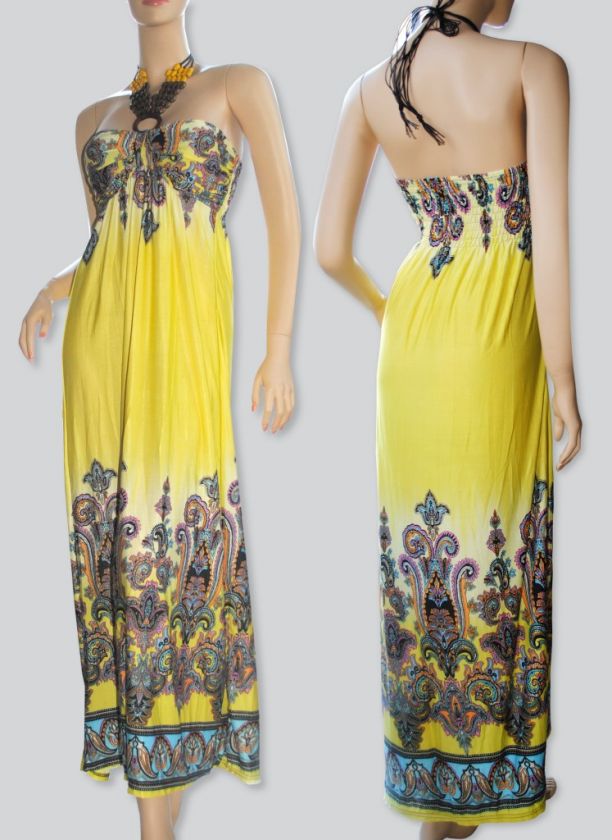 NEW SEXY WOMEN HIPPIE HALTER BEACH SUMMER LONG MAXI DRESS M/L  