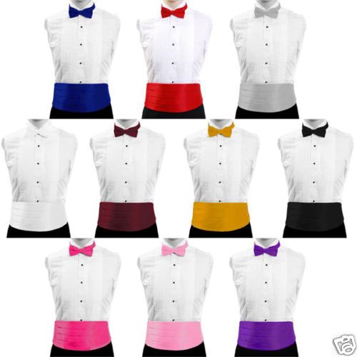 NEW Boys Poly Satin Solid Cummerbund Bowtie SET  