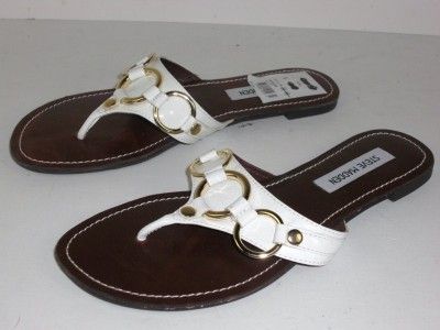 Steve Madden Swindlee White Leather Sandals Shoes 8.5 M  