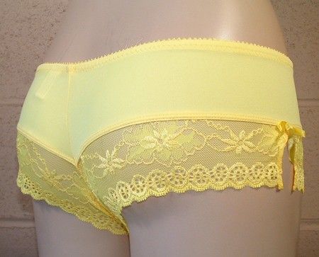 PC. FLOWER LACE/ NYLON SPAN BRA BOYSHORTS SET  Yellow  