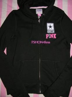 VICTORIAS SECRET PINK US ARMY Hoodie SWEAT SHIRT TOP Large Patches 