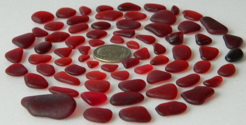 GENUINE BEACH SEA GLASS RED LOT SURF TUMBLED RARE  