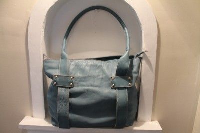 INNUE Made In Italy L Supple Pebbled Aqua Blue Leather Satchel 