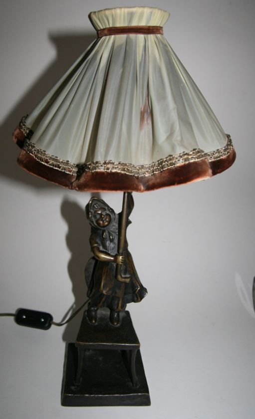 BRONZE LAMP CHILD ON CHAIR BY S. BAUER, c. 1920  