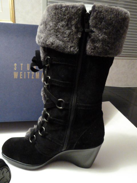 STUART WEITZMAN SUEDE WEDGE BOOTS Sz 6.5 BLACK  