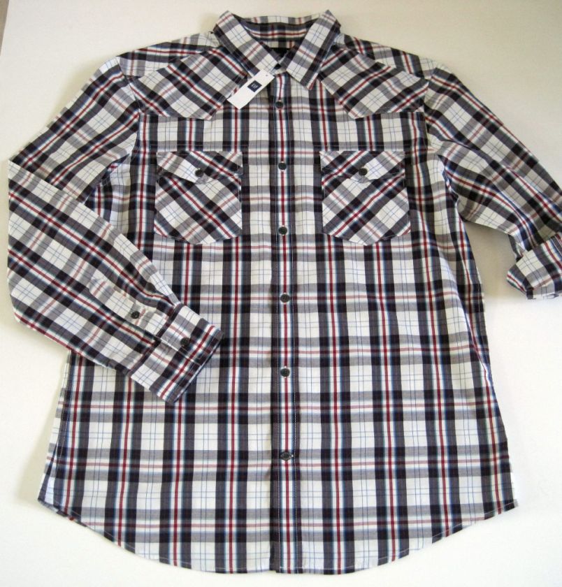 GAP MENS NAVY PLAID BUTTON DOWN SHIRT M XL NWT  