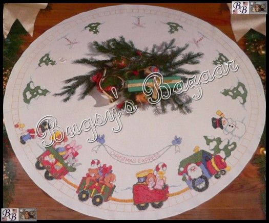 Bucilla Santas CHRISTMAS EXPRESS TRAIN Stamped Cross Stitch Tree 