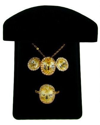 New in Box Canary Yellow Cubic Zirconia Necklace Earrings & Ring 3 Pc 