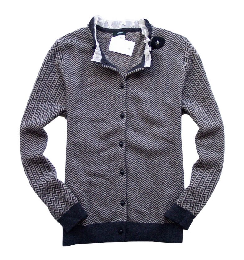 Crew Dream Ruffle Herringbone Cardigan Charcoal XS  