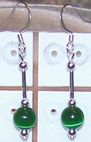 Dark Green 8mm Cats Eyes Handmade Dangle Earrings  