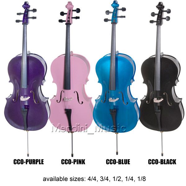 NEW 4/4 3/4 1/2 1/4 1/8 CELLO in BLACK BLUE PINK PURPLE  