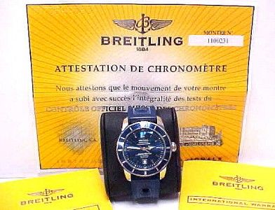 BREITLING SWISS SUPEROCEAN BLUE DIAL BEZEL 200M 660F CHRONOMETER STEEL 