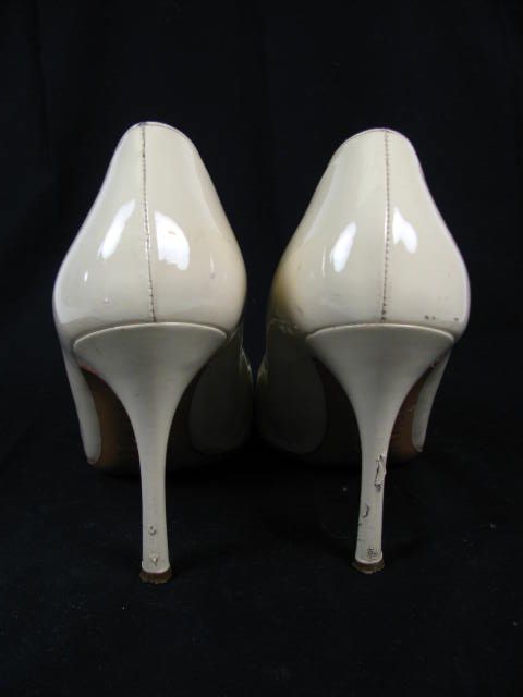 CELINE Cream Patent Leather Button Pumps Heels 8  