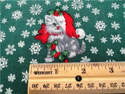 New Christmas Cats Kittens Fabric BTY Snowflake Holiday Snow Holly 