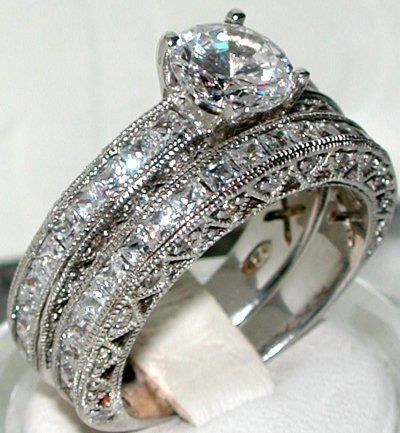 CHUNKY 10ct VINTAGE STYLE WEDDING ENGAGEMENT RING SET  