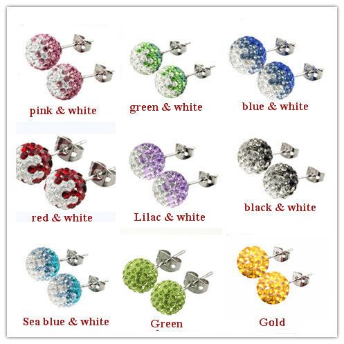   Ball 10mm Swarovski Crystal Shamballa Earring Studs 21 colors  