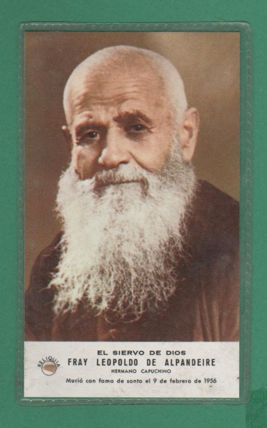 Vg 1978 HOLY CARD W/RELIC SERV. GOD LEOPOLD ALPANDEIRE  