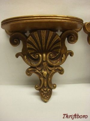   Vintage Shabby Hollywood Regency Sconce Shelves Chic Wood Shelf  