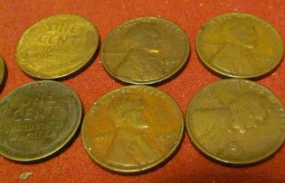 1924 D Circulated Partial Roll (7 pcs) of Lincoln Wheat Cents  