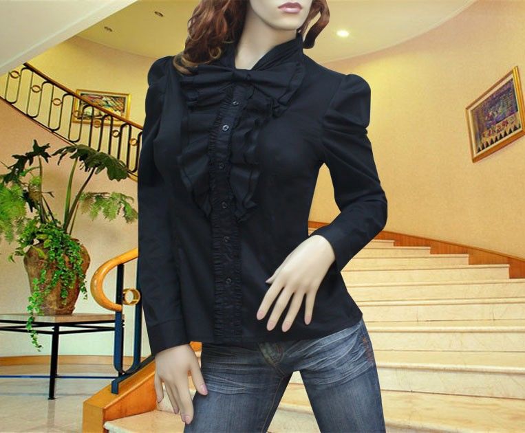 So gorgeous black ruffle ribbon blouse top