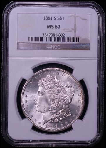 1881 S ★ NGC MS67 ★ VIRTUALLY FLAWLESS WHITE GEM BU ★ MORGAN 