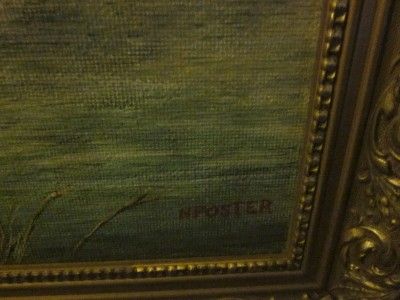 Vintage Oil on Board Painting in Ornate Frame Signed H Foster Fishing 