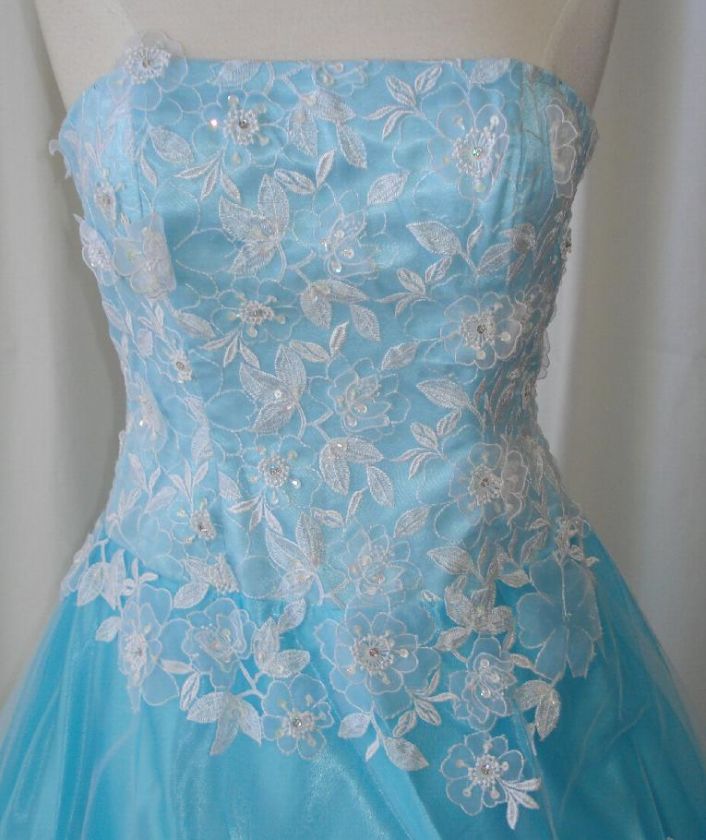 Bluewhite L 12 Ball Gown Dress Party Gala Prom Evening  