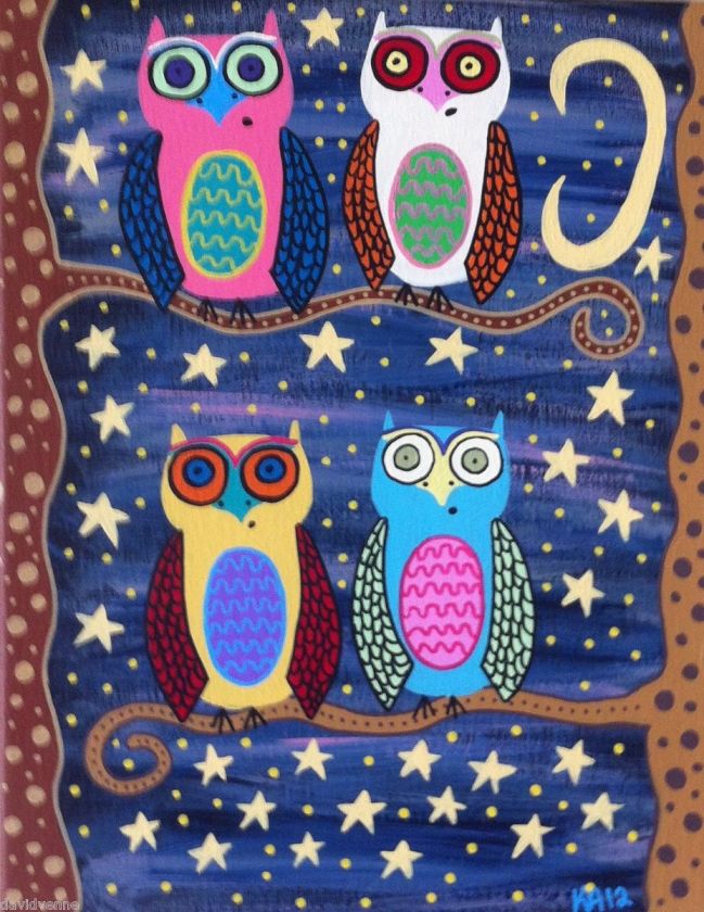 Mexican Moon Stars Owls Tree Kerri AMBROSINO ACEO Canvas Giclee Print 