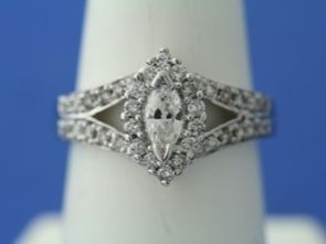 14k White Gold 1.0ct Marquise & Round Diamond Halo Ring size 7  