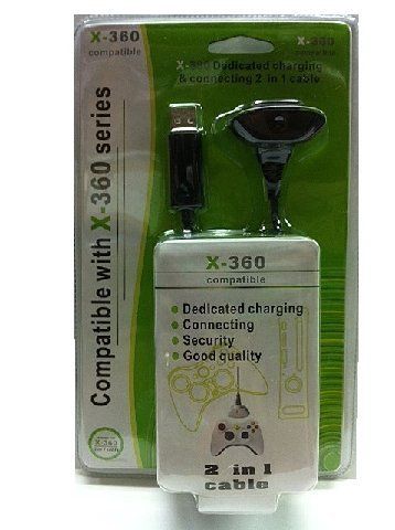 Black USB Play & Charge Cable For Xbox 360 Controller  