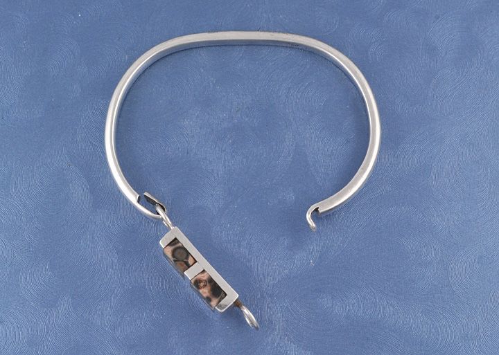 Mexican Sterling Silver & Genuine Stone Bangle Bracelet  