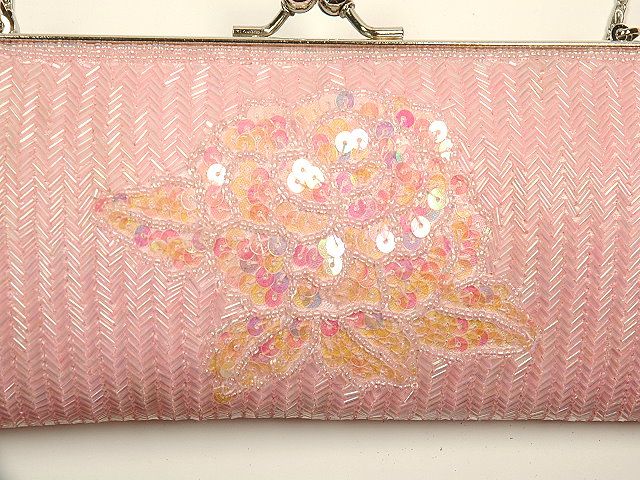 PINK Beads Satin Evening Clutch Purse Handbag Bag #463  