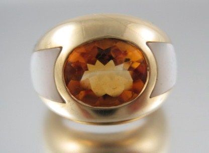 DESIGNER Mauboussin Citrine MOP Aloha 18KT Gold Ring  