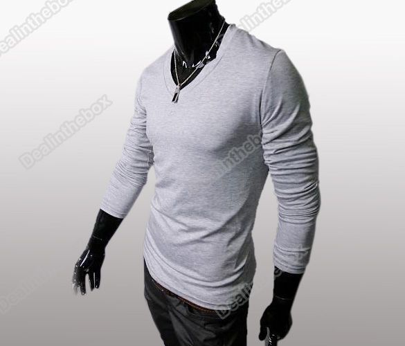   Solid Color Stylish V Neck Long Sleeve T shirts Tee Tops M/L/XL  