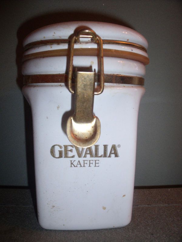 VINTAGE GEVALIA KAFFE CANISTER WHITE CERAMIC JAR  