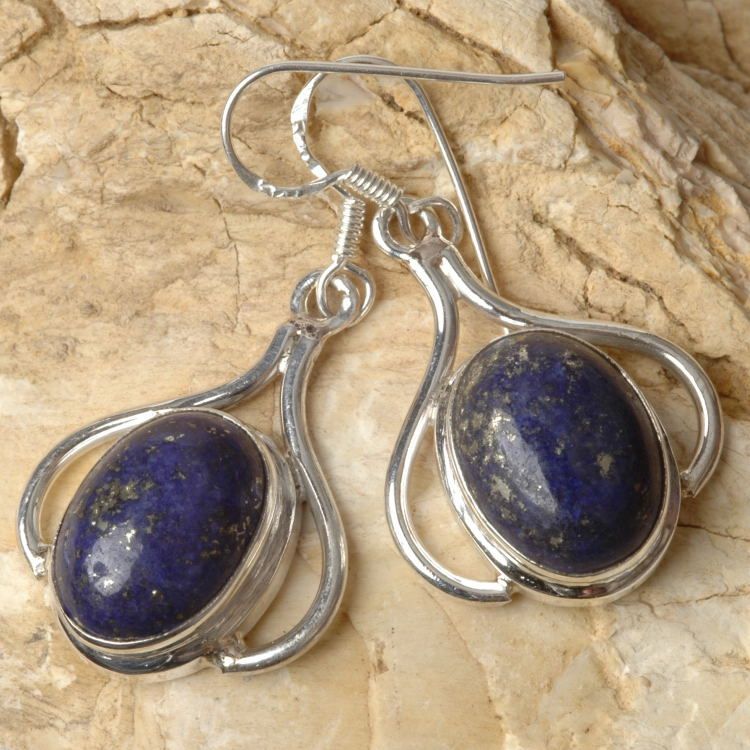 Lovely .925 Silver LAPIS LAZULI Gemstone EARRINGS 44mm  