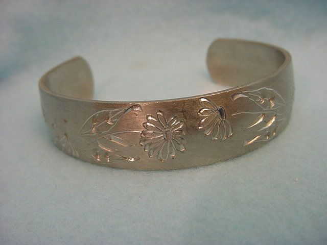 VINTAGE SOLID PEWTER FLOWER OF THE MONTH CUFF BRACELET  
