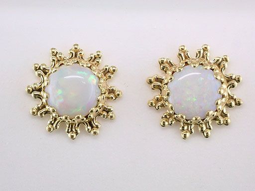   Victorian Genuine Fiery Opal 14K Yellow Gold Stud Earrings Jewelry
