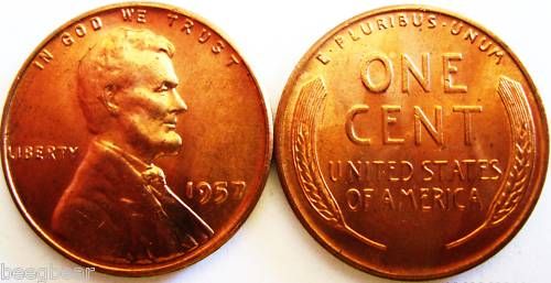 1957 P RED GEM BU Lincoln Cent   Super   See Photos  