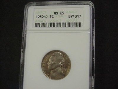 1939 D JEFFERSON NICKEL ANACS MS 65 NICE SWEET GEM LOOK  