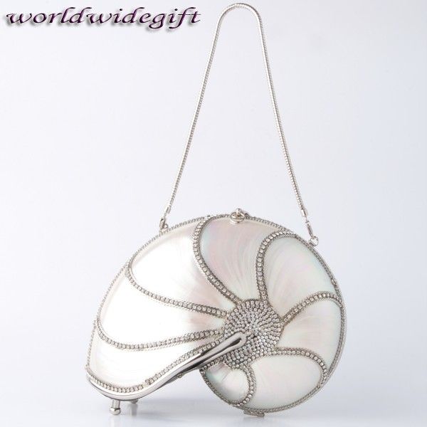 luxury nautilus seashell with crystal swarovski handbag