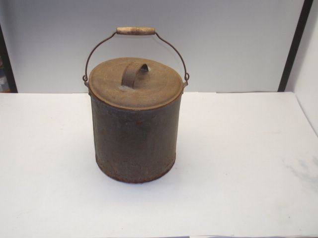 Antique Galvanized Metal Bucket with Wooden Handle and Top Old Decor 