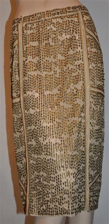 KAUFMANFRANCO 021 Antique Gold Leaf beaded skirt 6 / 42  