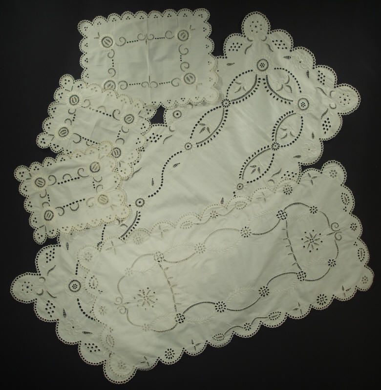 LOT antique European embroidered linens napkin doily runner old 