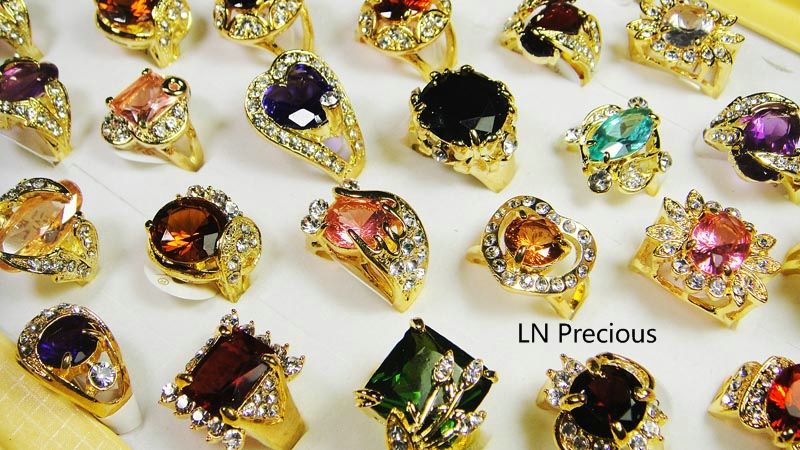 HOT ON SALE wholesale lots 50pcs Rhinestone Cubic Zirconia Gold rings 