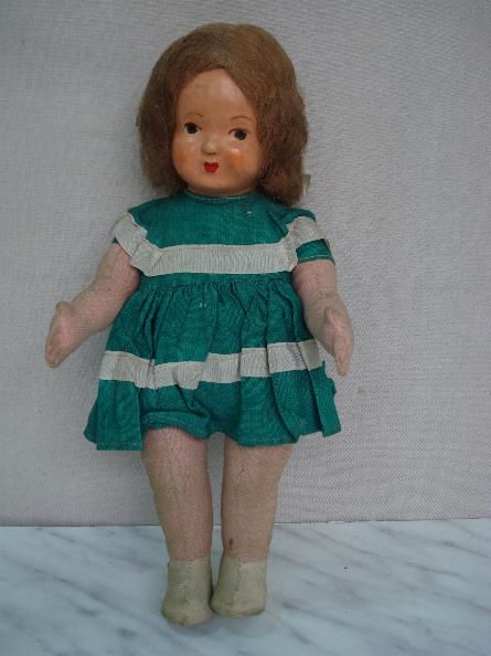 1940s ANTIQUE CHILD TOY RAG DOLL PAPIER MACHE  