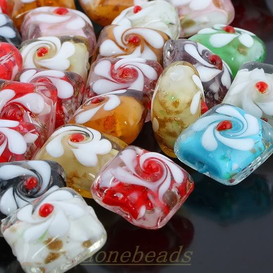 Bulk Lot Mix color Murano Lampwork Glass Flower Heart Square Loose 